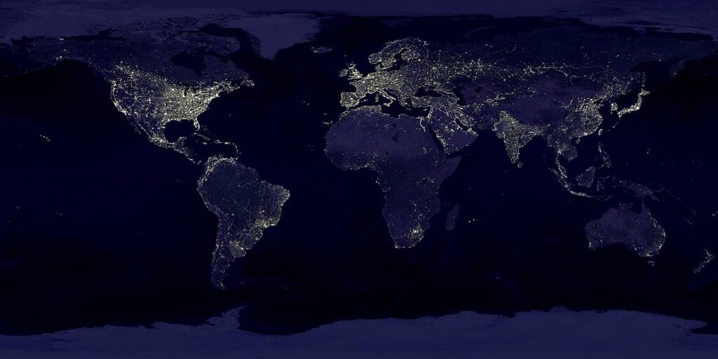 earth, world, map, continents, land, satellite image, world map, satellite map, dark, night